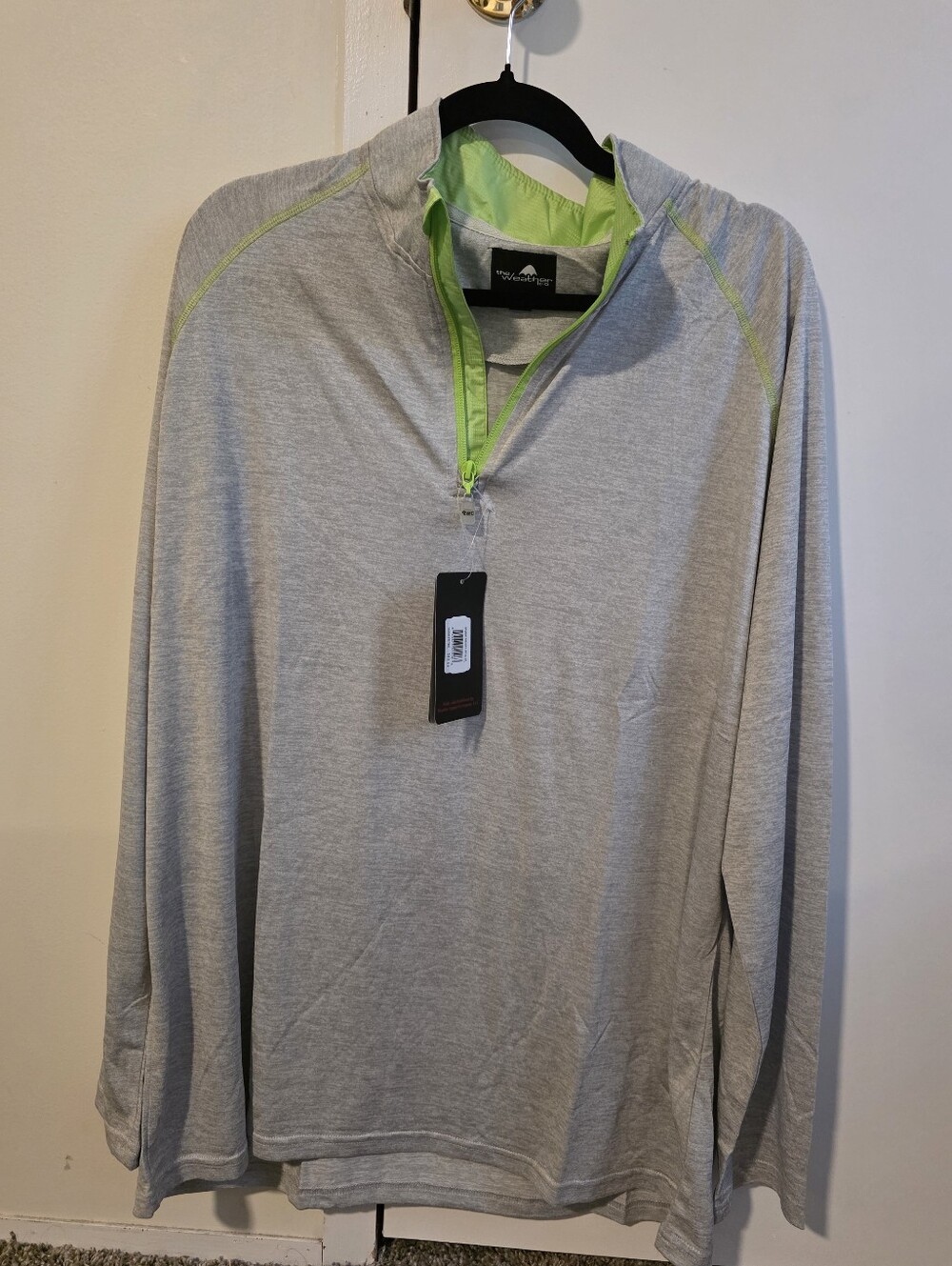 Mens Lightweight Quarter-Zip Long Sleeve Shirt - Gray with Lime Accent, XL